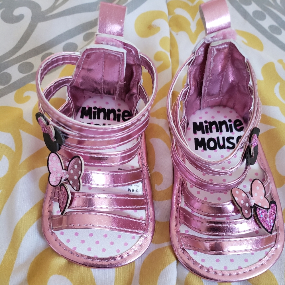 PINK METALLIC DISNEY BABY SANDALS 3-6MTHS